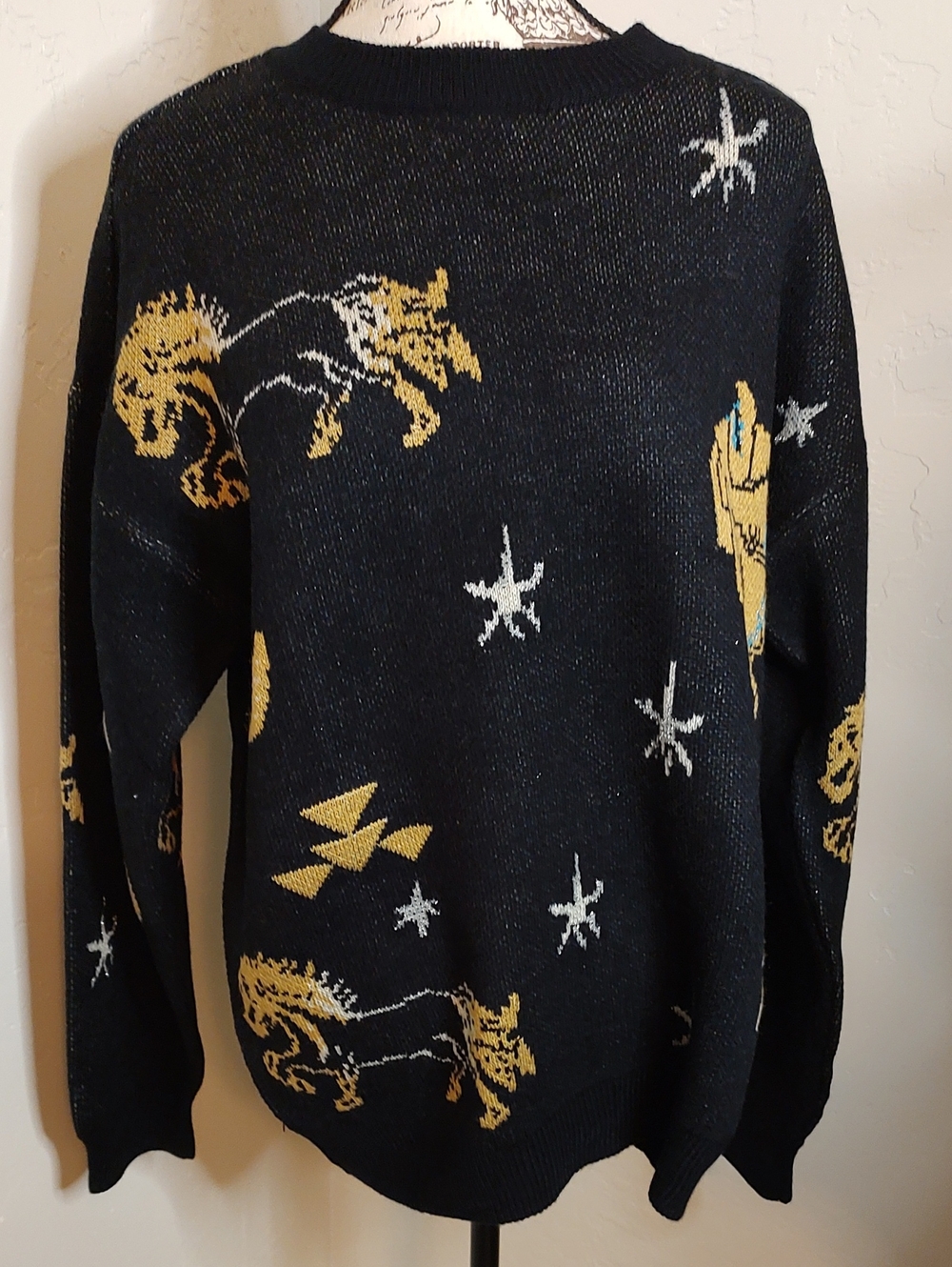 NWT Rock&Roll Denim Brand Sweater Cowgirl Horse Saddle Stars Western Warm SZ:L